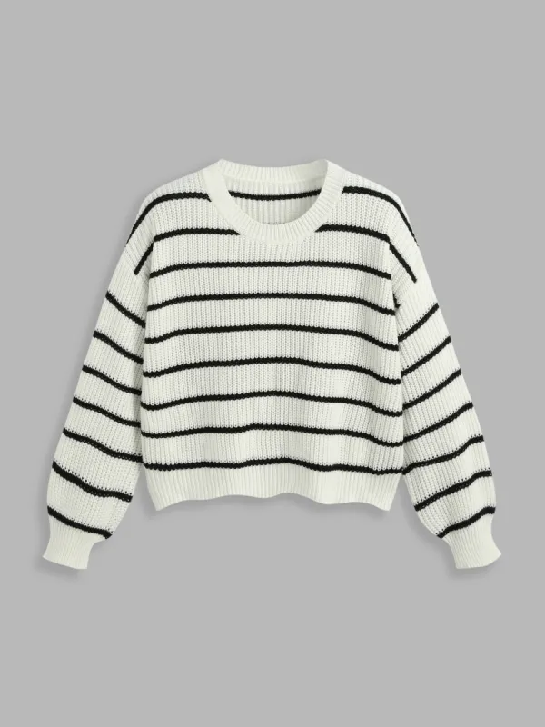 Striped Knit Round Neckline Long Sleeve Top Curve & Plus sold by Cider