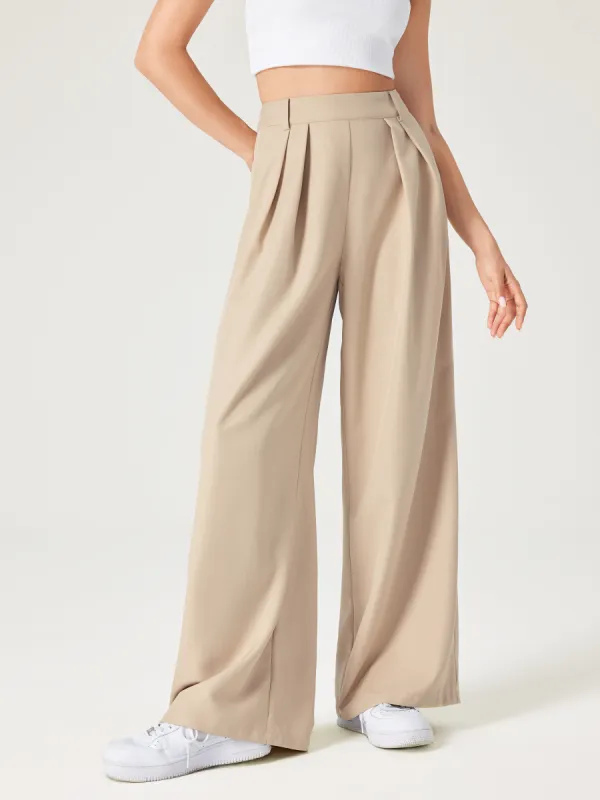 Solid Texture Pleated Wide Leg Trousers sold by Cider