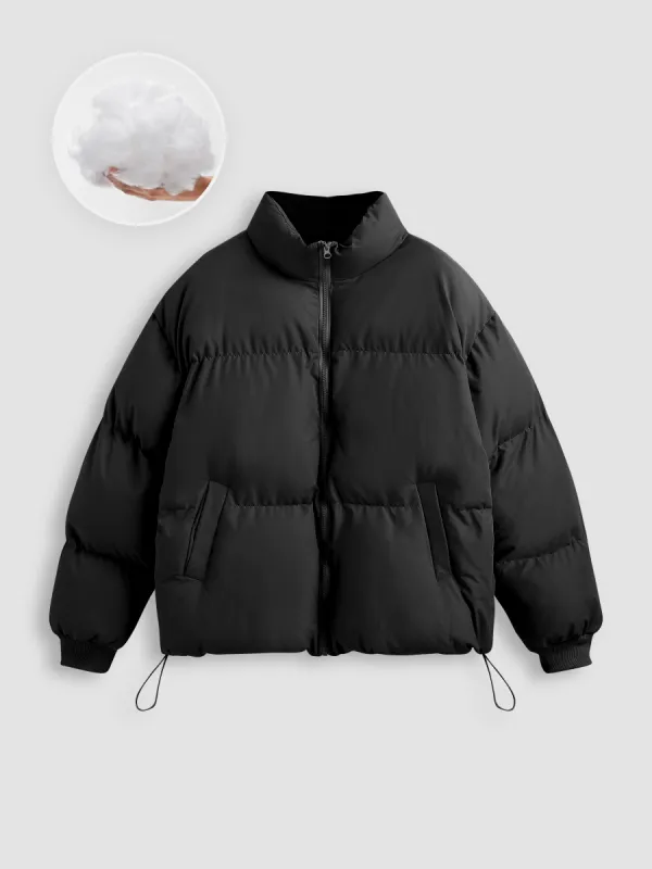 Solid Zip Up Stand Collar Puffer Jacket sold by Cider