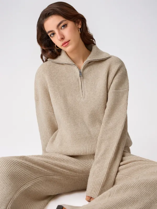 Wool-blend Collar Solid Zipper Knitted Sweater sold by Cider
