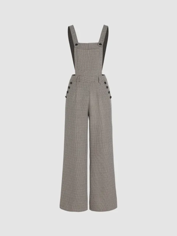 Houndstooth Button Straight Leg Jumpsuit sold by Cider