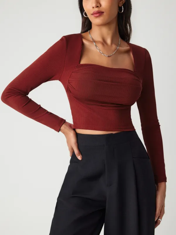Square Neck Ruched Long Sleeve Top sold by Cider