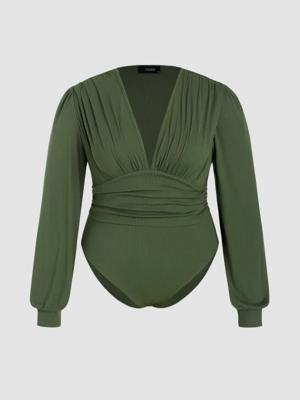 Jersey V-neck Solid Ruched Bodysuit Curve & Plus sold by Cider