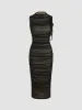 Mesh Ruched High Neck Midi Dress sold by Cider