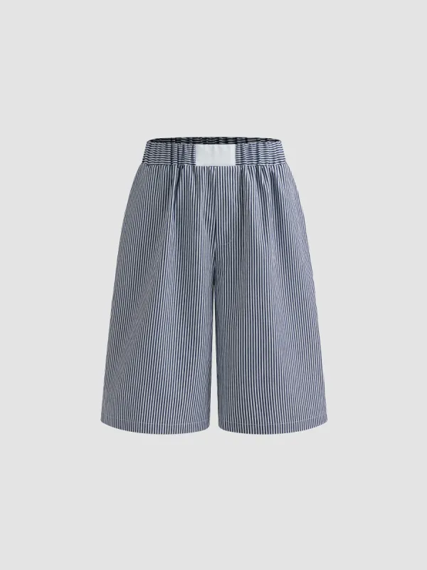 Cotton-blend Mid Rise Striped Bermuda Shorts sold by Cider