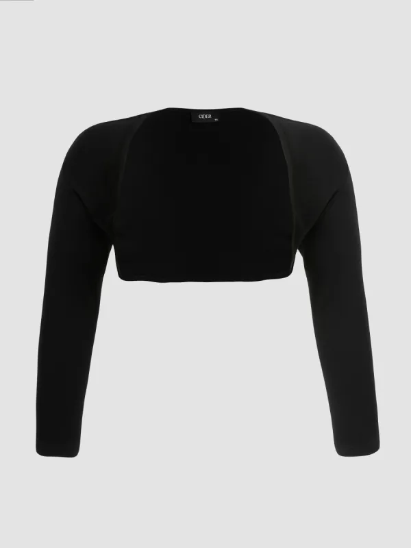 Solid Collarless Long Sleeve Crop Shrug Curve & Plus sold by Cider