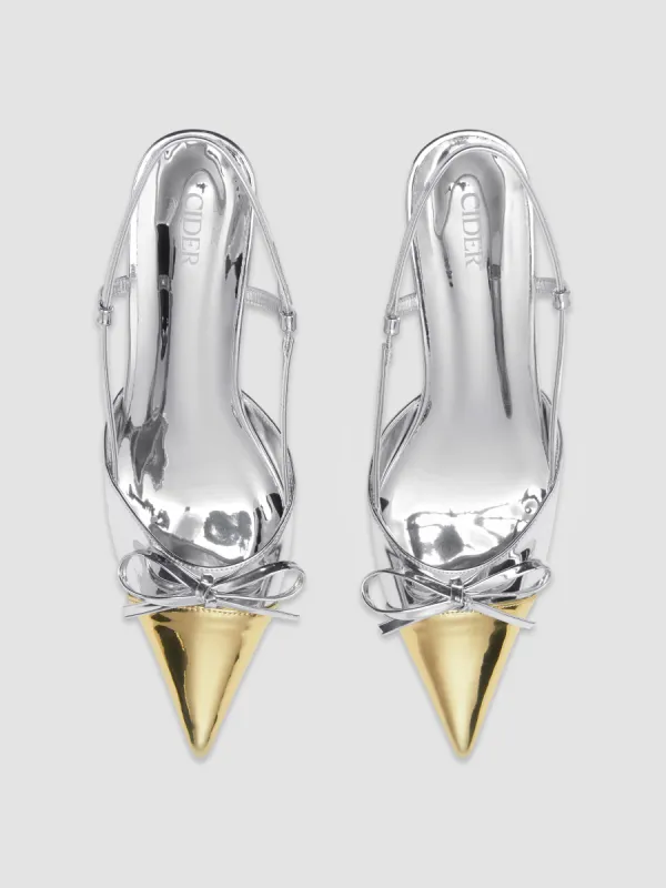 TWO-TONE METALLIC SLINGBACK HEELS sold by Cider