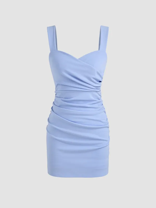 Square Neck Solid Ruched Mini Dress made by Cider