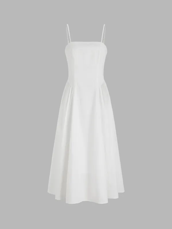 Woven Square Neck Solid Ruffle Hem Midi Dress sold by Cider