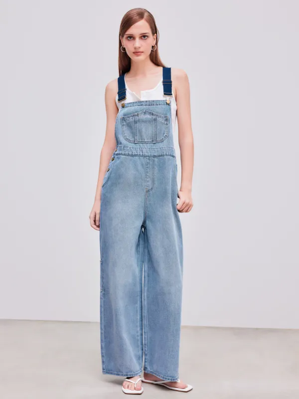 Denim Buckle Wide Leg Jumpsuit sold by Cider