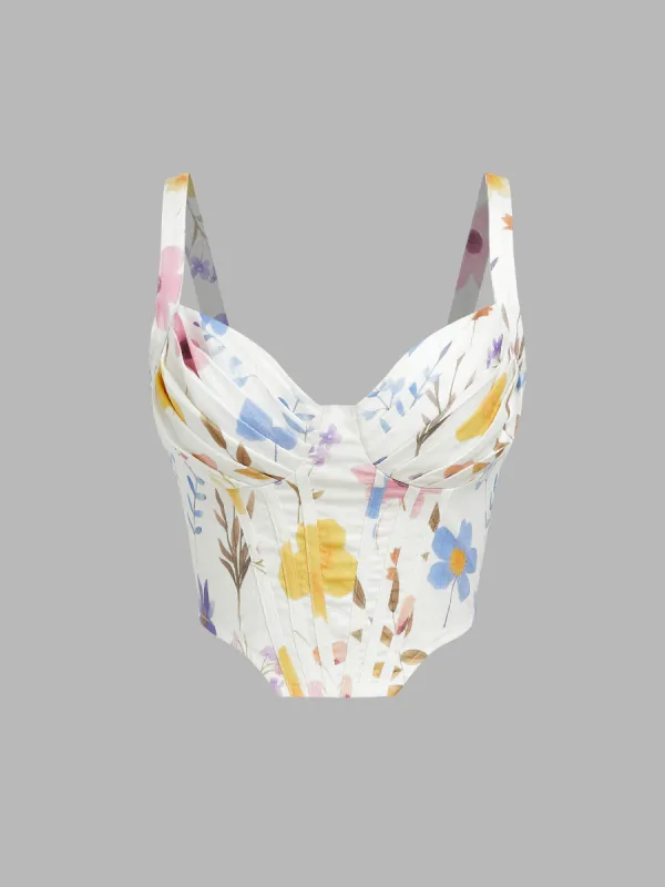 Color Floral Corset Tank Crop Top sold by Cider