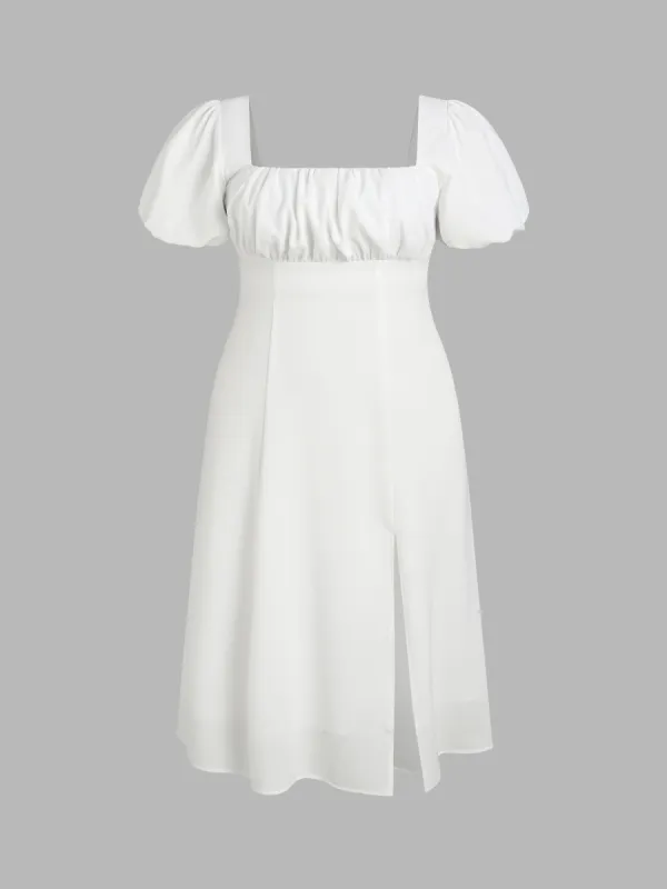 Puff Sleeve Square Neck Midi Dress Curve & Plus sold by Cider