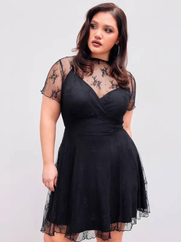 Floral Lettuce Trim Ruffle Mini Dress Curve & Plus sold by Cider