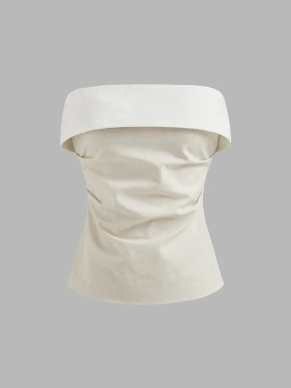 Linen-blend Solid Ruched Tube Top sold by Cider
