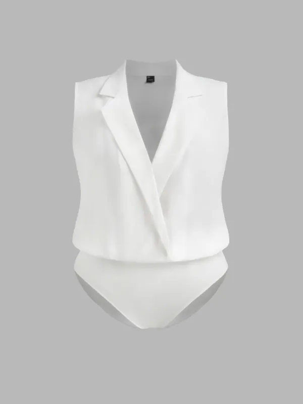 Woven Collar Solid Sleeveless Bodysuit Curve & Plus sold by Cider