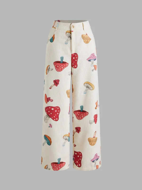 Corduroy Mid Waist Mushroom Pocket Wide Leg Trousers sold by Cider
