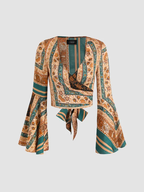 Geo Print Floral Crop Blouse sold by Cider