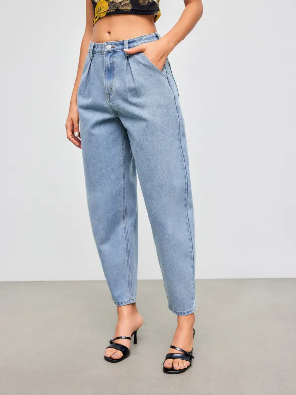 Cider Denim Mid Rise Solid Barrel-leg Jeans sold by Cider