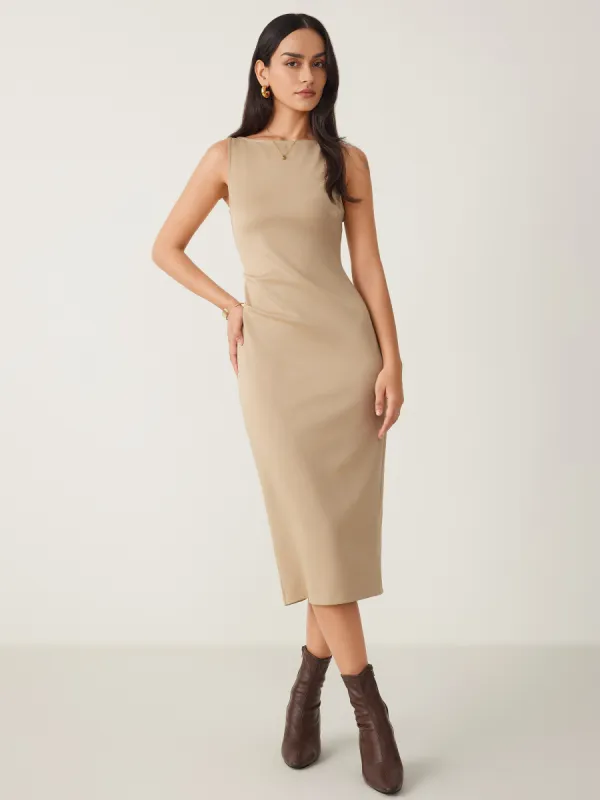 Jersey Solid Sleeveless Zipper Midi Dress sold by Cider
