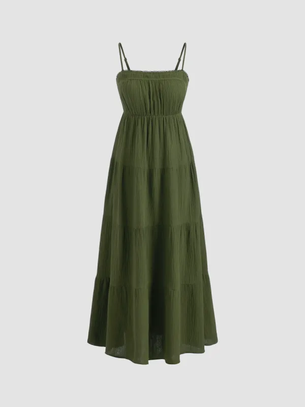 100% Cotton Square Neck Solid Ruched Maxi Dress sold by Cider