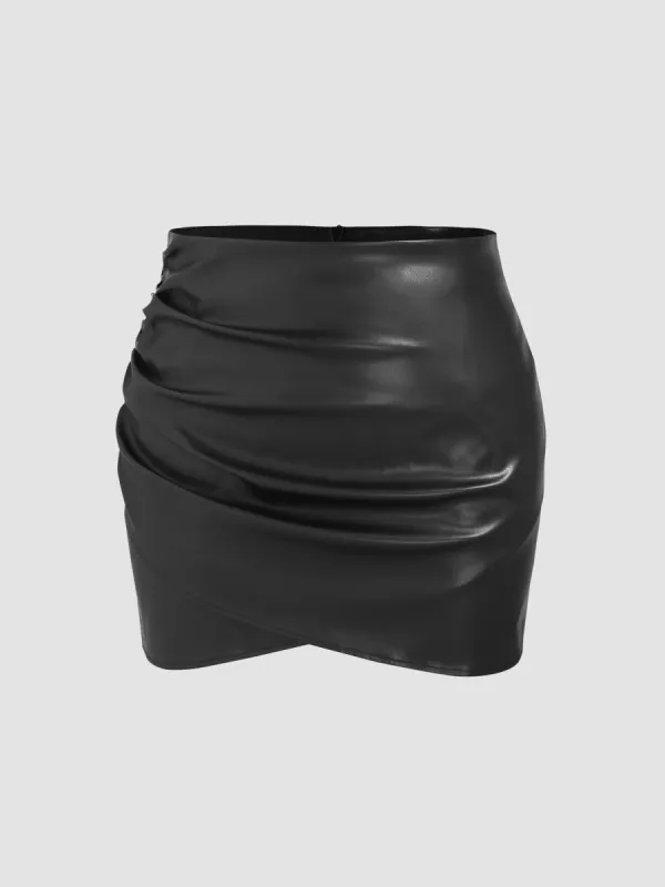 Faux Leather Ruched Mini Skirt Curve & Plus sold by Cider