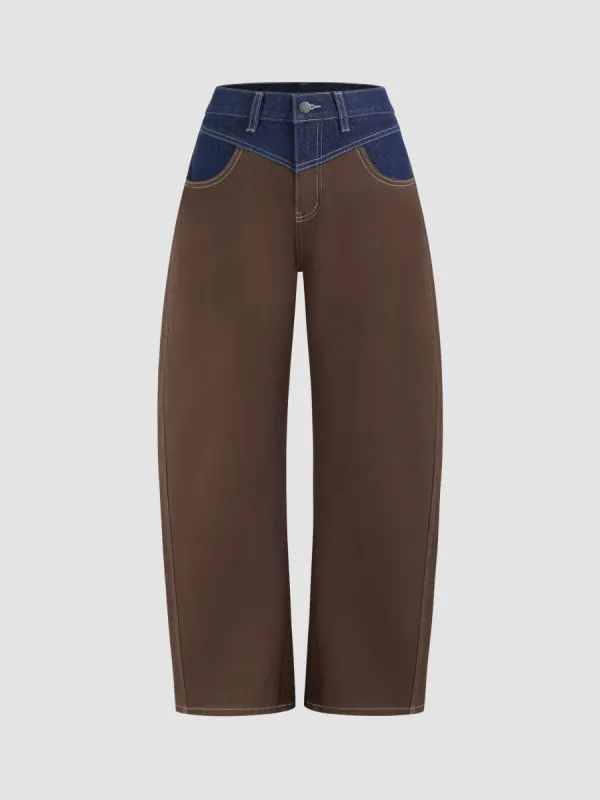 Denim Middle Waist Solid Patched Straight Leg Jeans sold by Cider