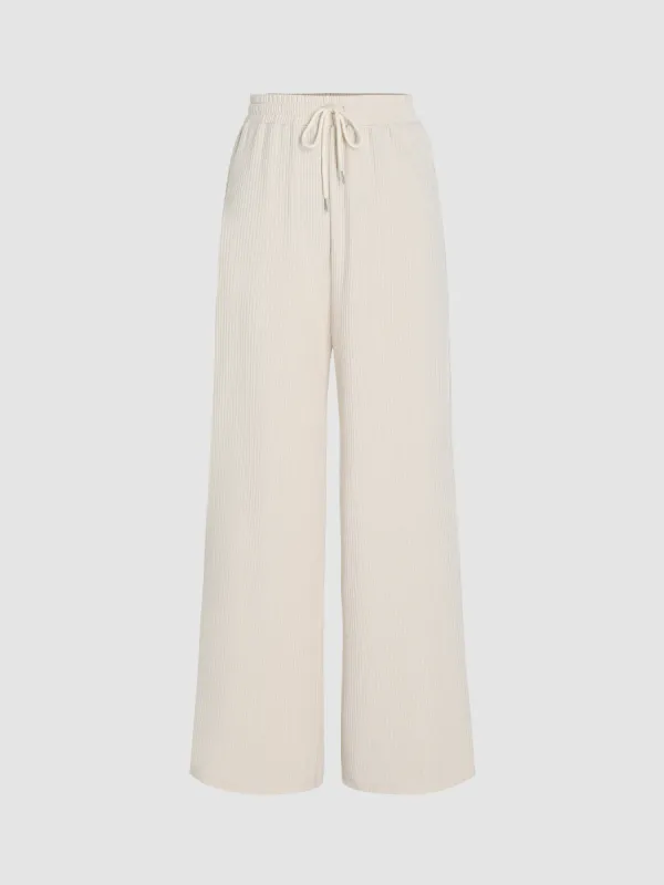 Solid Rib Drawstring Wide Leg Pants sold by Cider
