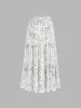 Santorini Beach Vacation Floral Tiered Ruffle Hem Maxi Skirt sold by Cider