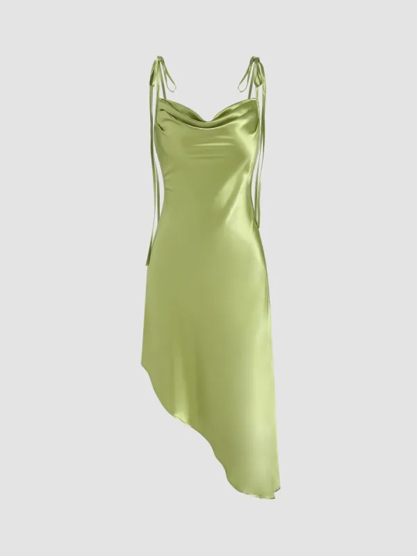 Satin Asymmetrical Hem Cami Dress sold by Cider