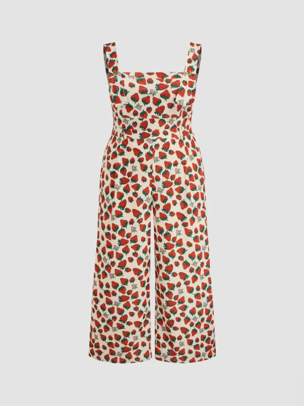 Corduroy Strawberry Print Wide Leg Jumpsuit Curve & Plus sold by Cider