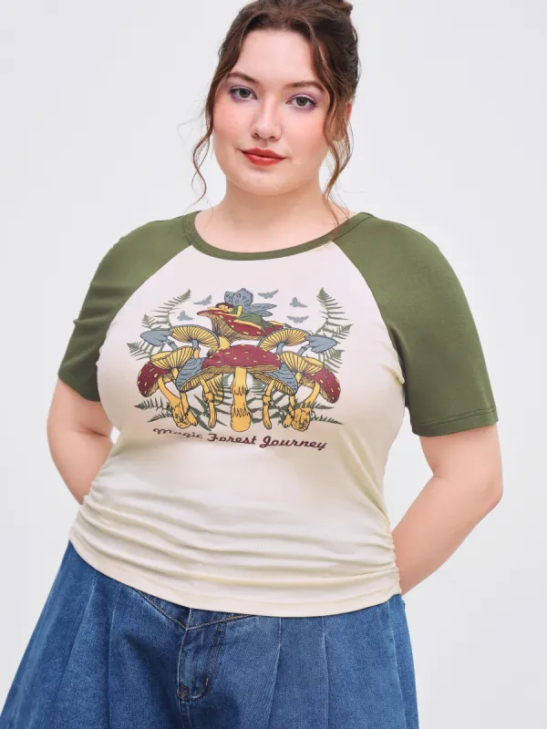 Mushroom Graphic Patchwork Short Sleeve Tee Curve & Plus sold by Cider