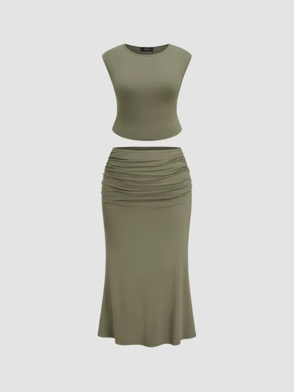 Solid Tank Top & Ruched Maxi Skirt Curve & Plus sold by Cider