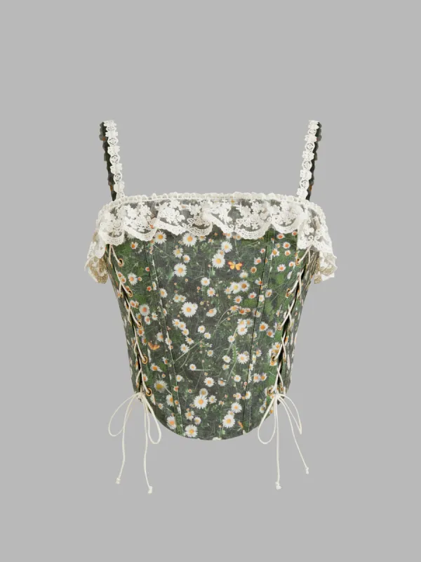Square Neck Daisy Lace Up Corset Cami Top sold by Cider
