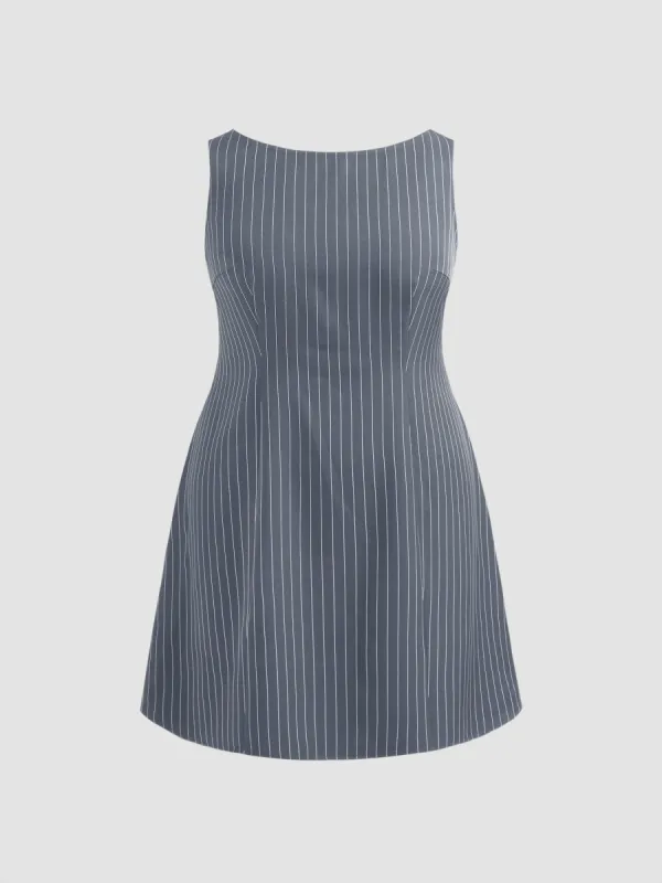 Woven Boat Neck Striped Mini Dress Curve & Plus sold by Cider