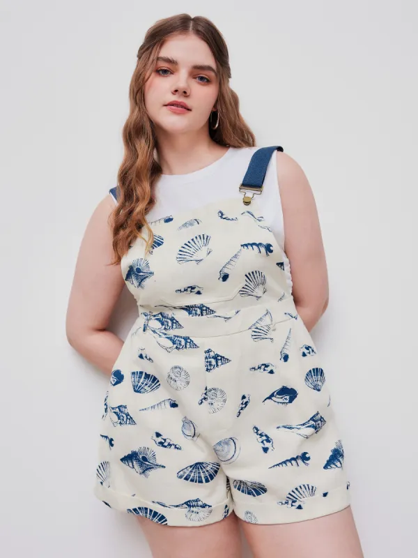 100% Cotton Shell Graphic Roll Hem Pocket Romper Curve & Plus sold by Cider