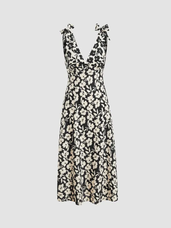 V-neck Bowknot Floral Maxi Dress sold by Cider