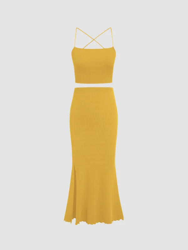 Knitted Cami Tank Top & Split Maxi Skirt Set sold by Cider