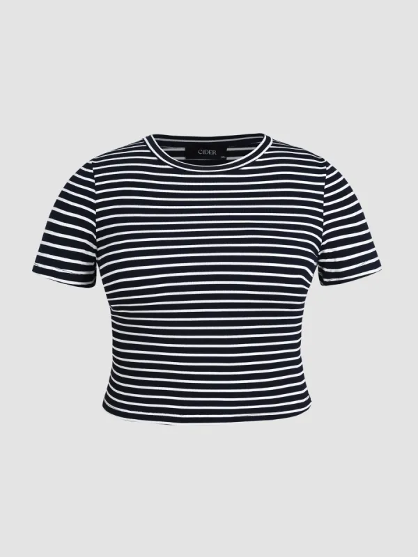 Round Neckline Striped Short Sleeve Tee Curve & Plus sold by Cider