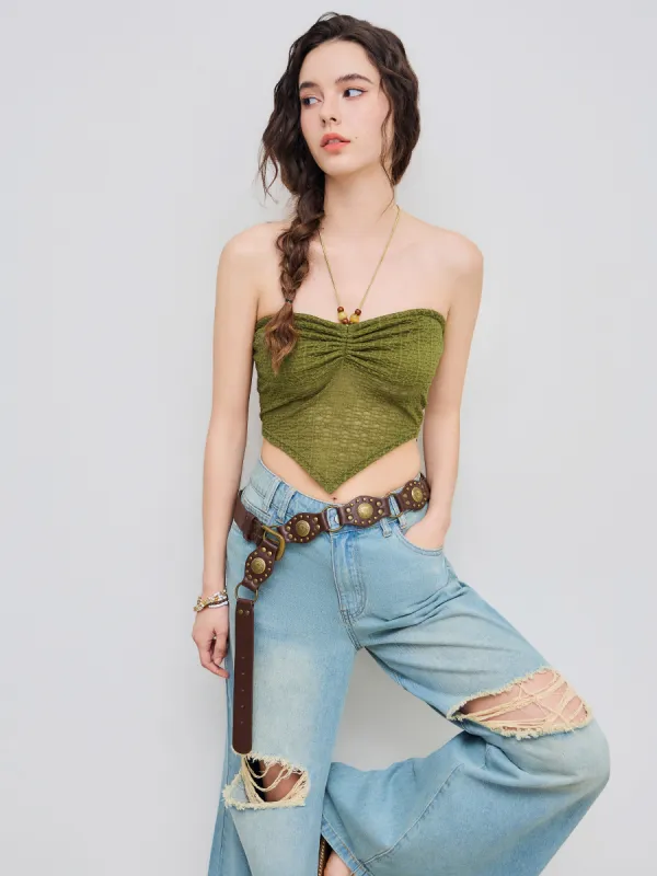 Halter Ruched Knotted Tank Crop Top sold by Cider