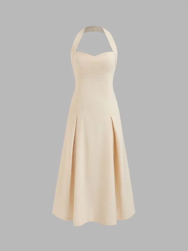 Linen-blend Halter Solid Backless Midi Dress sold by Cider
