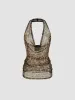 Mesh Halter Cowl Neck Leopard Ruched Top sold by Cider