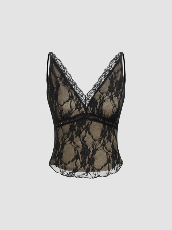 Lace V-neck Crop Tank Top sold by Cider