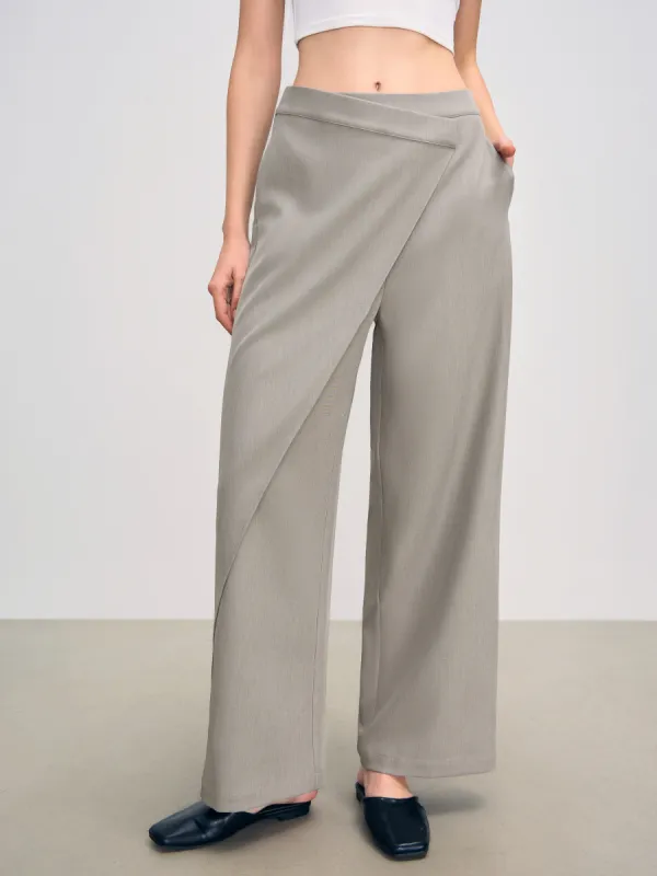 Mid Rise Wrap Pocket Solid Straight Leg Trousers sold by Cider