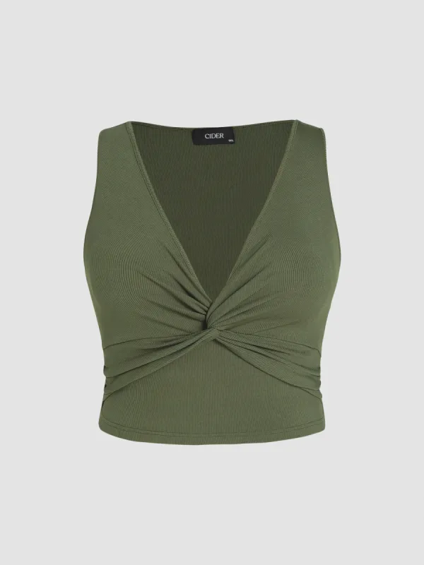 Solid Rib Twist Front Crop Top Curve & Plus sold by Cider