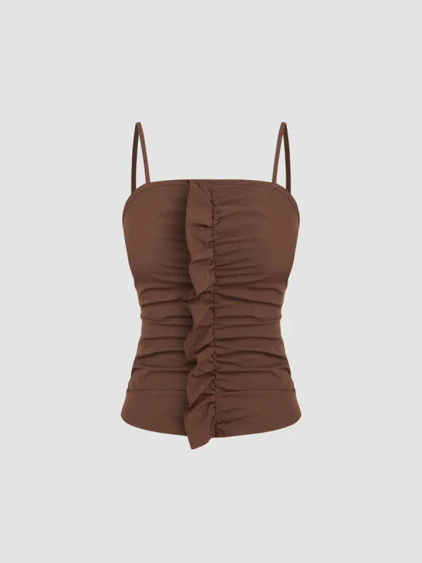 Cotton-blend Square Neck Solid Lettuce Trim Cami Top sold by Cider