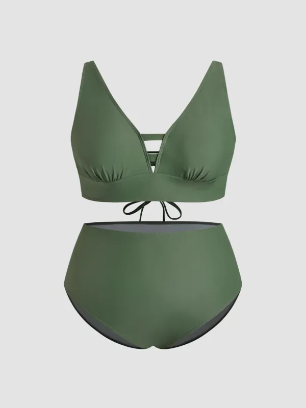 Shaping V-neck Lace Up Bracelet Full Coverage Bikini Swimsuit Curve & Plus sold by Cider