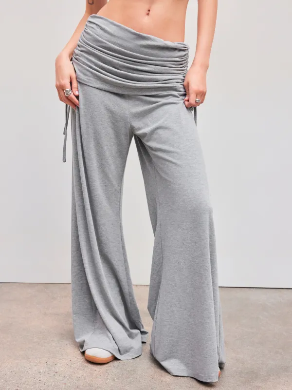Mid Rise Solid Drawstring Wide Leg Trousers  sold by Cider
