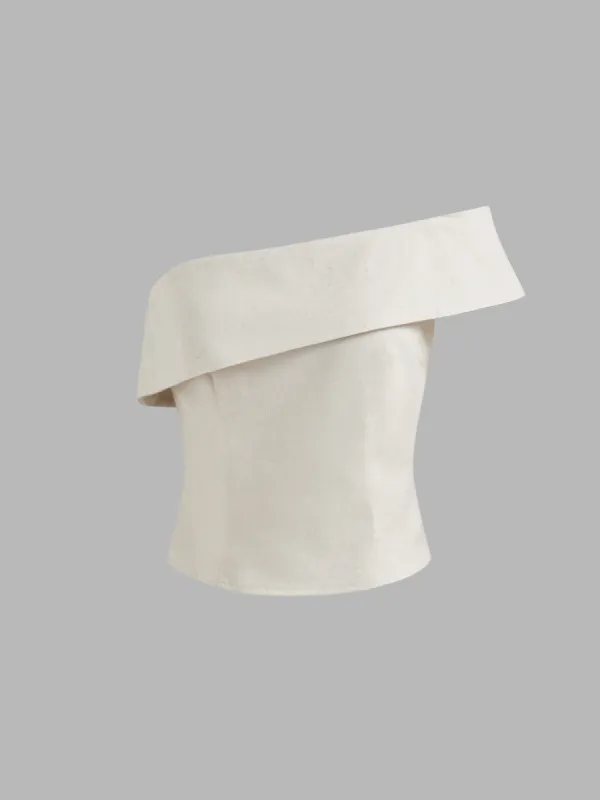 Linen-blend Asymmetrical Neck Solid Zipper Tank Top sold by Cider