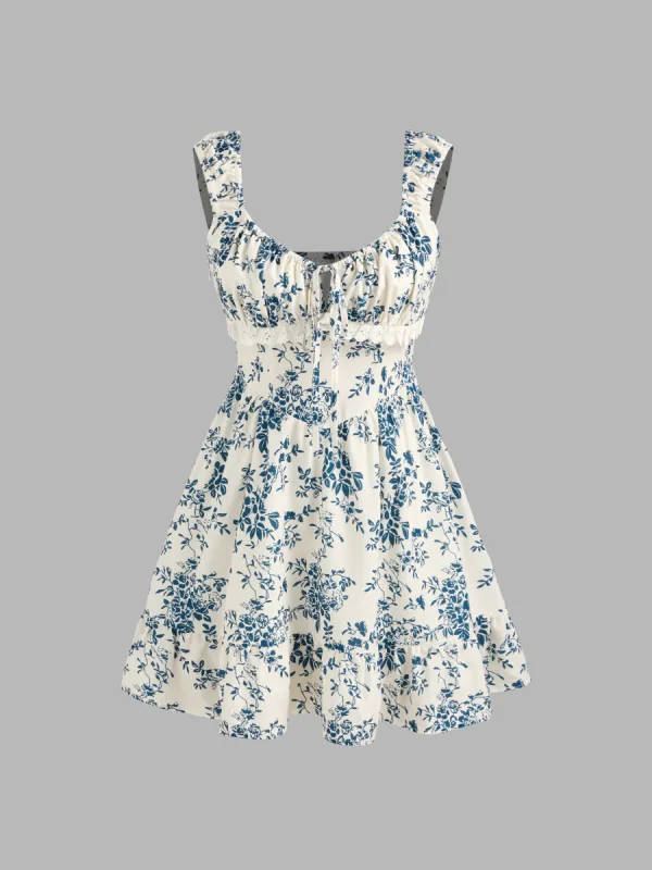 Sweetheart Neckline Floral Knotted Mini Dress sold by Cider