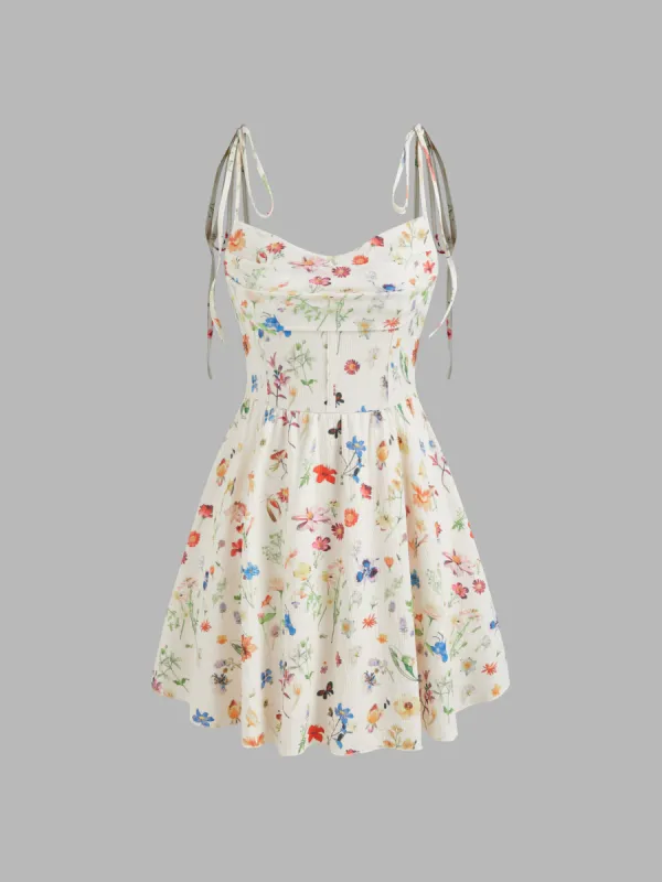 Cowl Neck Floral Knotted Mini Dress sold by Cider